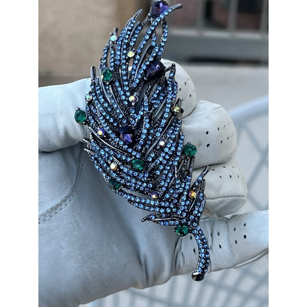 old money‎ glam large rhinestone shoulder pin brooch 4in - Picture 9 of 13